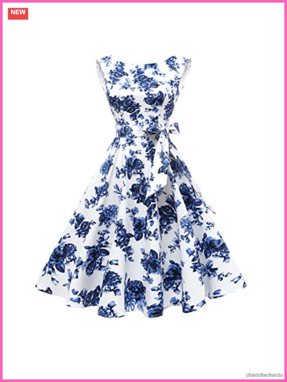 1950s Vintage Sleeveless Cocktail Dress with Belt Floral
